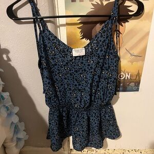 a.n.a Blue Leopard Print Women's Top